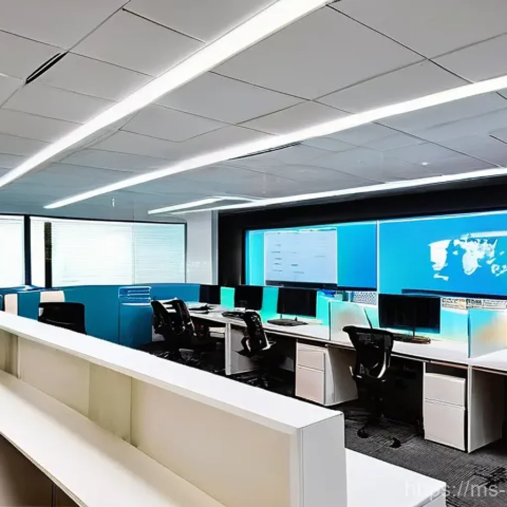 네트워크 인프라 설계 - **Prompt:** A dynamic, modern open-plan office in Malaysia, filled with diverse young professionals,...