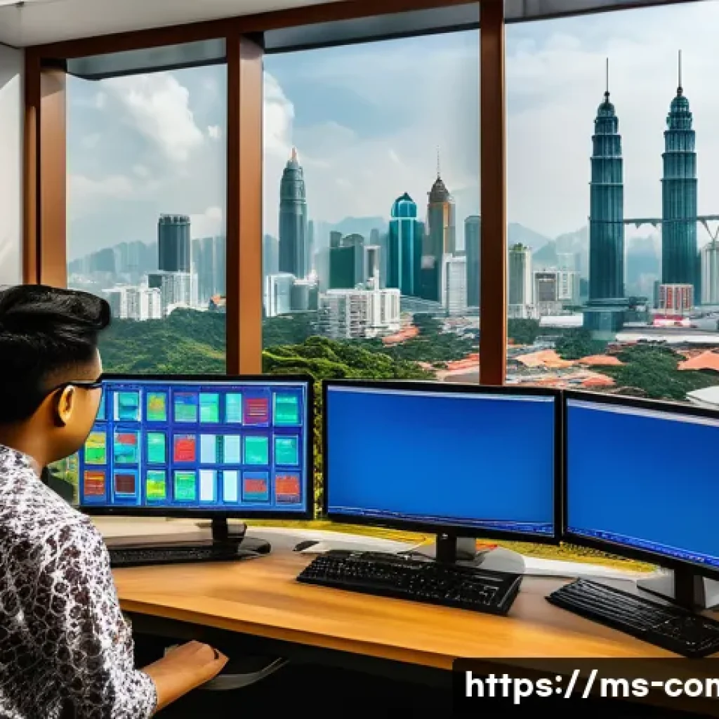 파이썬 데이터 분석 - A modern Malaysian data analyst working in a bright, organized office space, surrounded by multiple ...