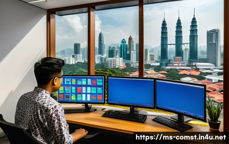 파이썬 데이터 분석 - A modern Malaysian data analyst working in a bright, organized office space, surrounded by multiple ...