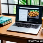 Home 22 프론트엔드 개발 기술 - A modern web developer workspace in a cozy Malaysian home office, featuring a sleek laptop displayin...