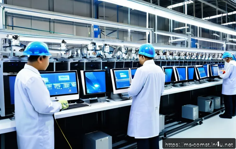미래 기술 예측 - A modern Malaysian electronics factory in Selangor featuring advanced robotic automation on the prod...