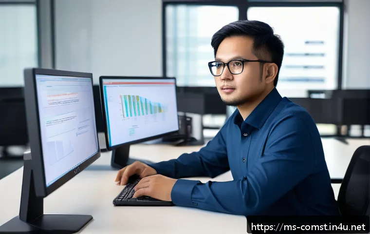 상속 및 다형성 - A professional software developer in a modern Malaysian office setting, sitting at a sleek desk with...